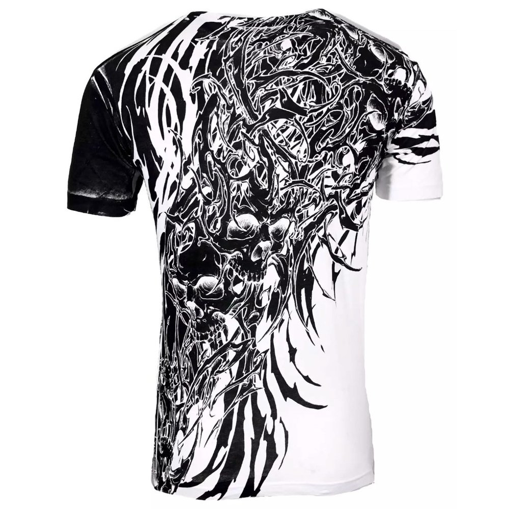 Xtreme Couture Affliction Men's T-Shirt BRUTAL COMBAT White Skull Biker Tattoo - Picture 2 of 8